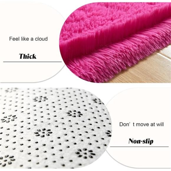 Shag Runner Rug for Bedroom,2x6 Feet Fluffy Rugs with Non-Slip Bottom, Hot Pink - Picture 4 of 6